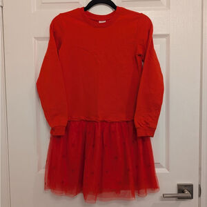 Girls Hanna Andersson Red Long Sleeve Tulle Casual Dress Size 10 Christmas